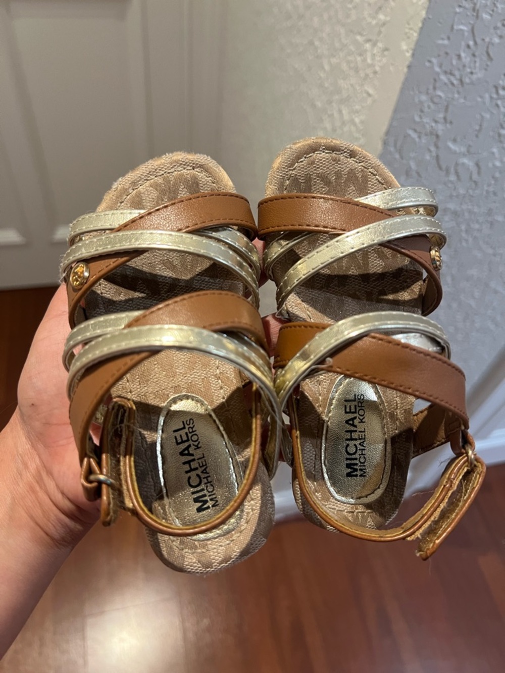 Michael Kors Brown and Gold Girls Strappy Sandals